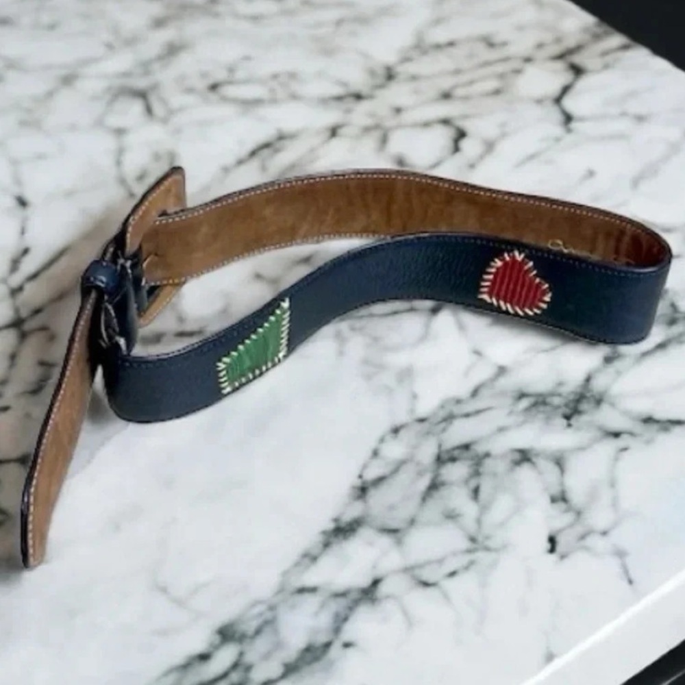 ANNE VIGNES Vintage 80s Leather Patchwork Artsy Abstract Art To Wear Belt